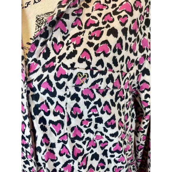 VICTORIA SECRET PJ TOP PINK HEARTS CHEETAH SZ M L SOFT AESTHETIC ANIMAL PRINT - Picture 2 of 15